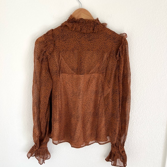 7 FOR ALL MANKIND blouse / NWT animal print sheer silk ruffle blouse / size XS - Picture 6 of 6
